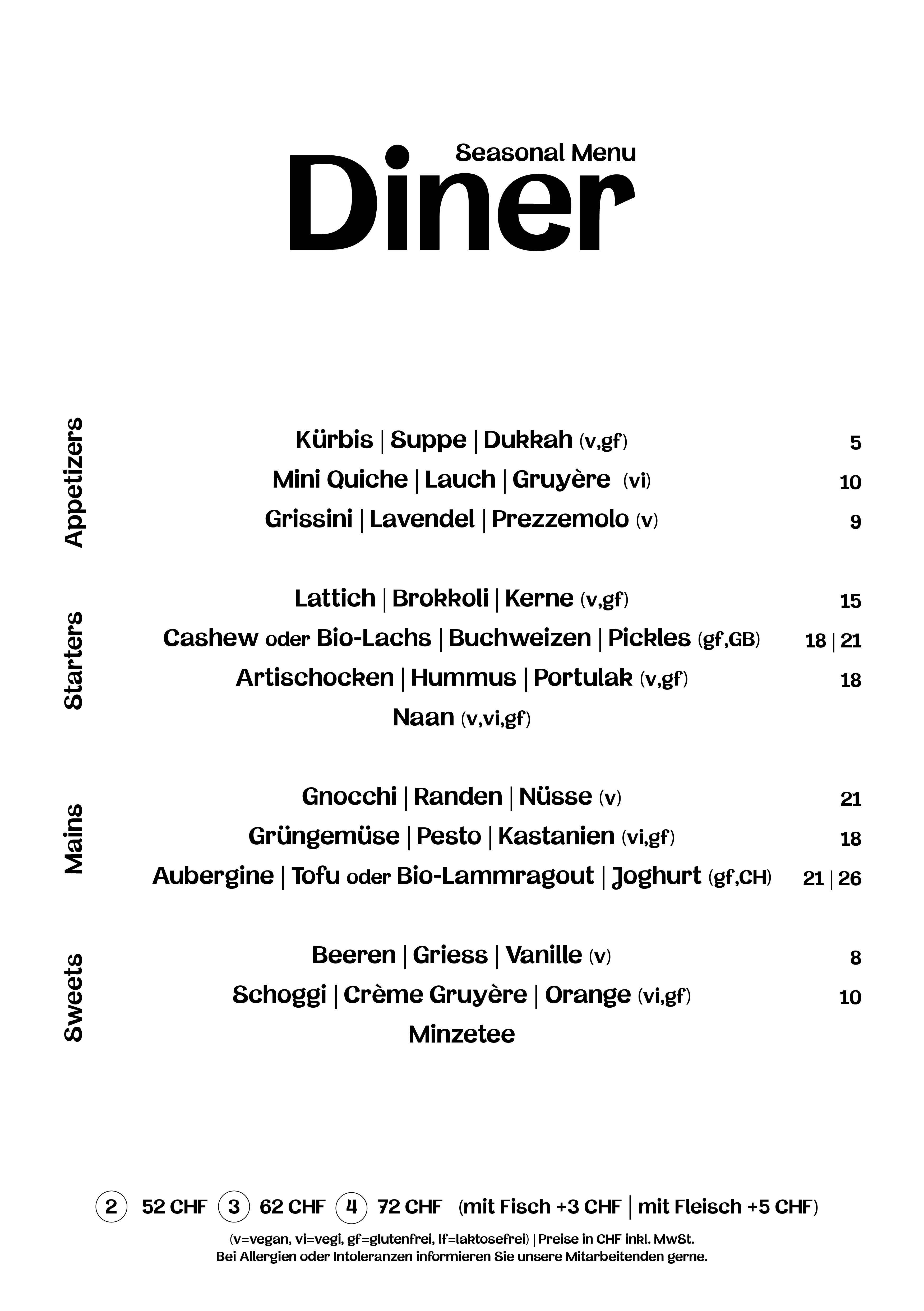 Daizy Menuekarte Diner November 2025