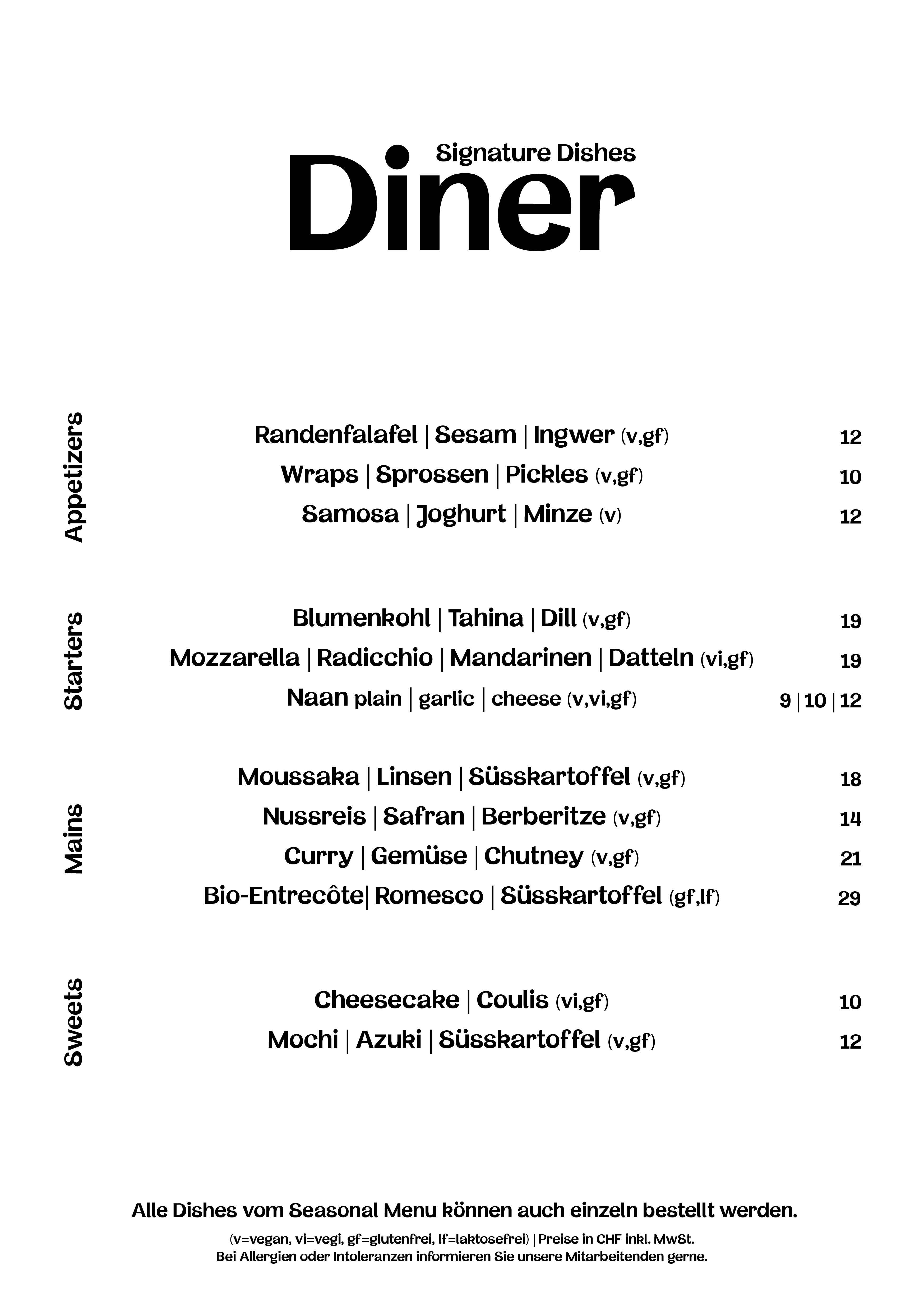 Daizy Menuekarte Diner November 20252