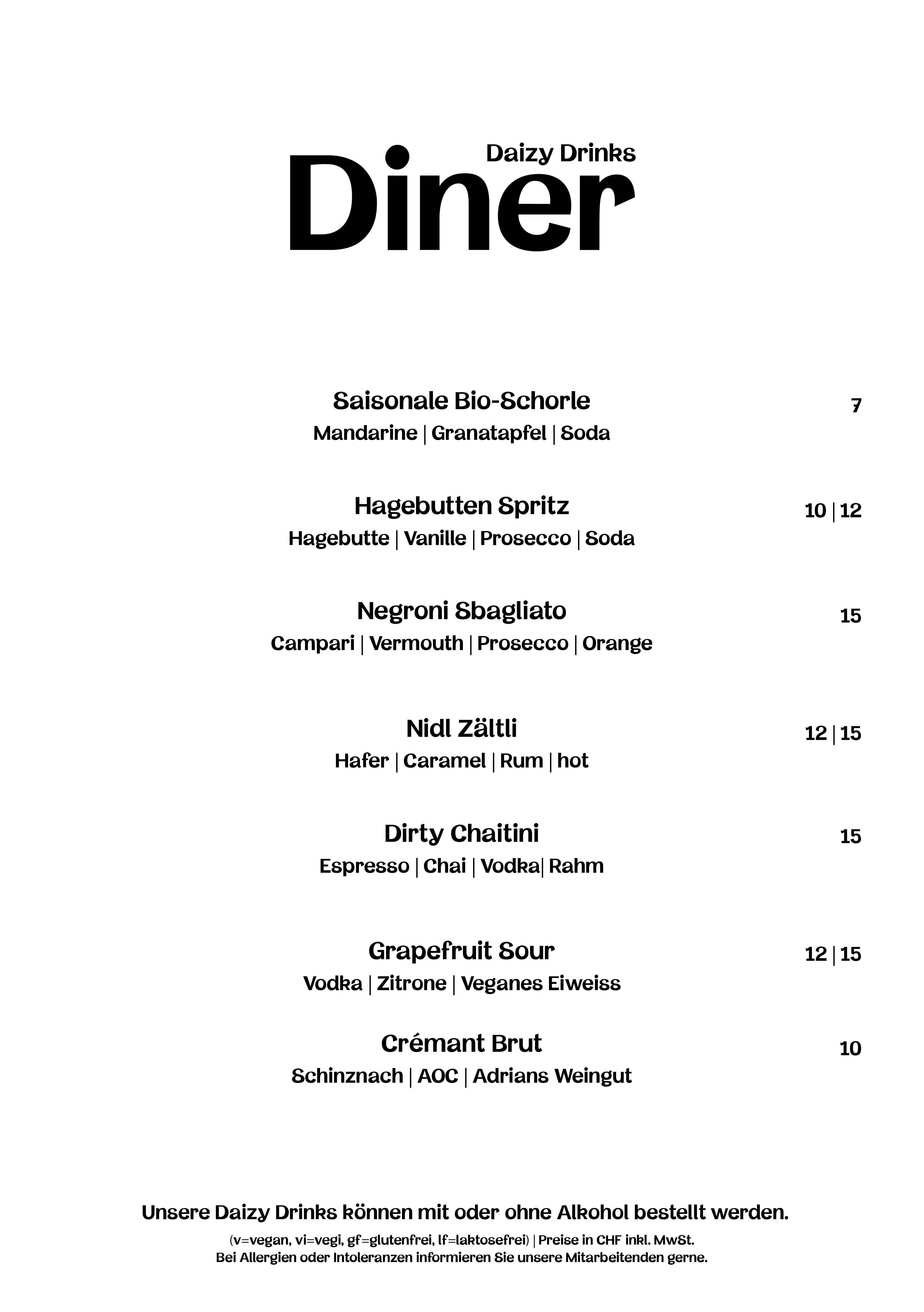 Daizy Menuekarte Diner November 20253