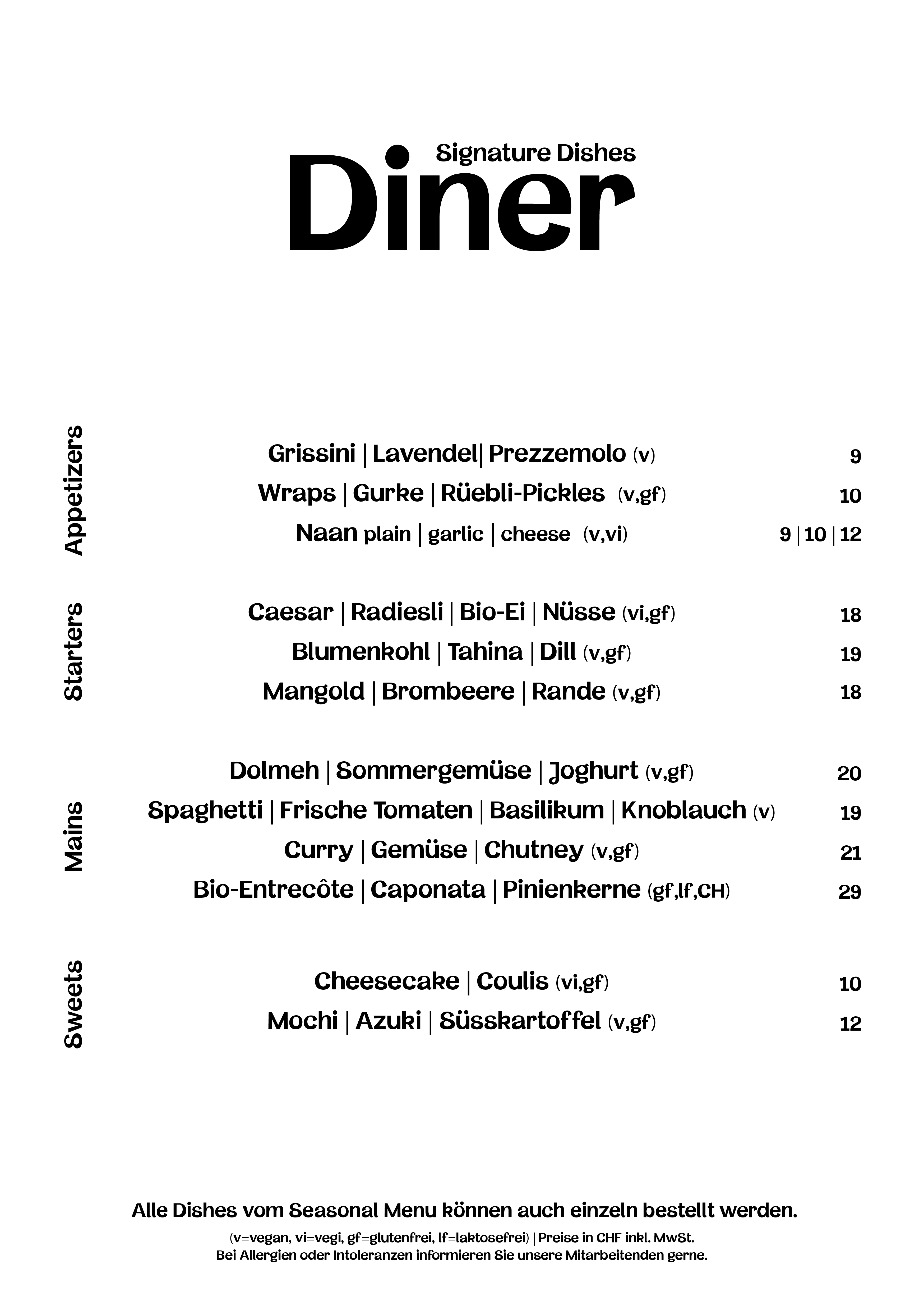 Daizy Menuekarte Diner August 20262