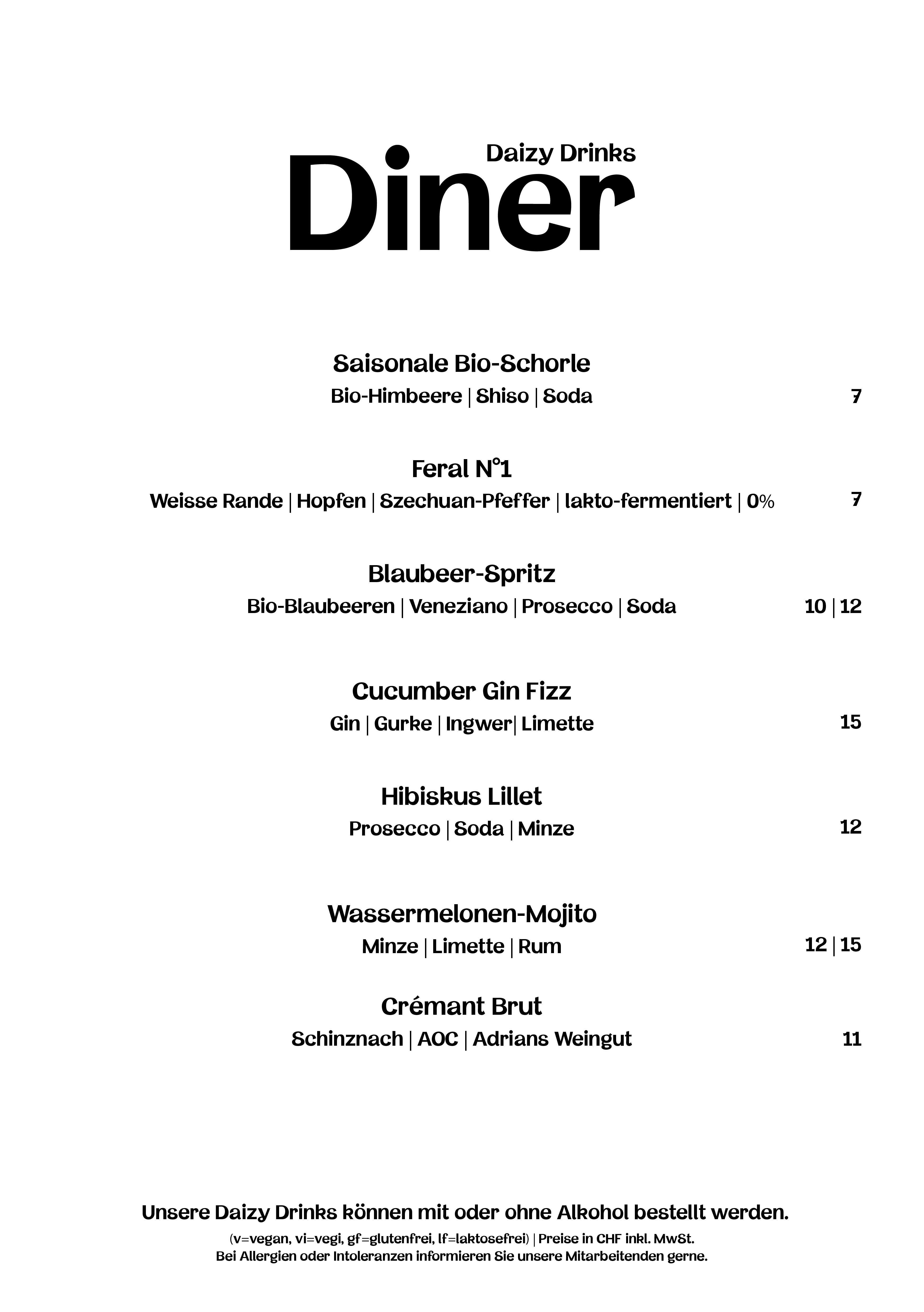 Daizy Menuekarte Diner August 20263