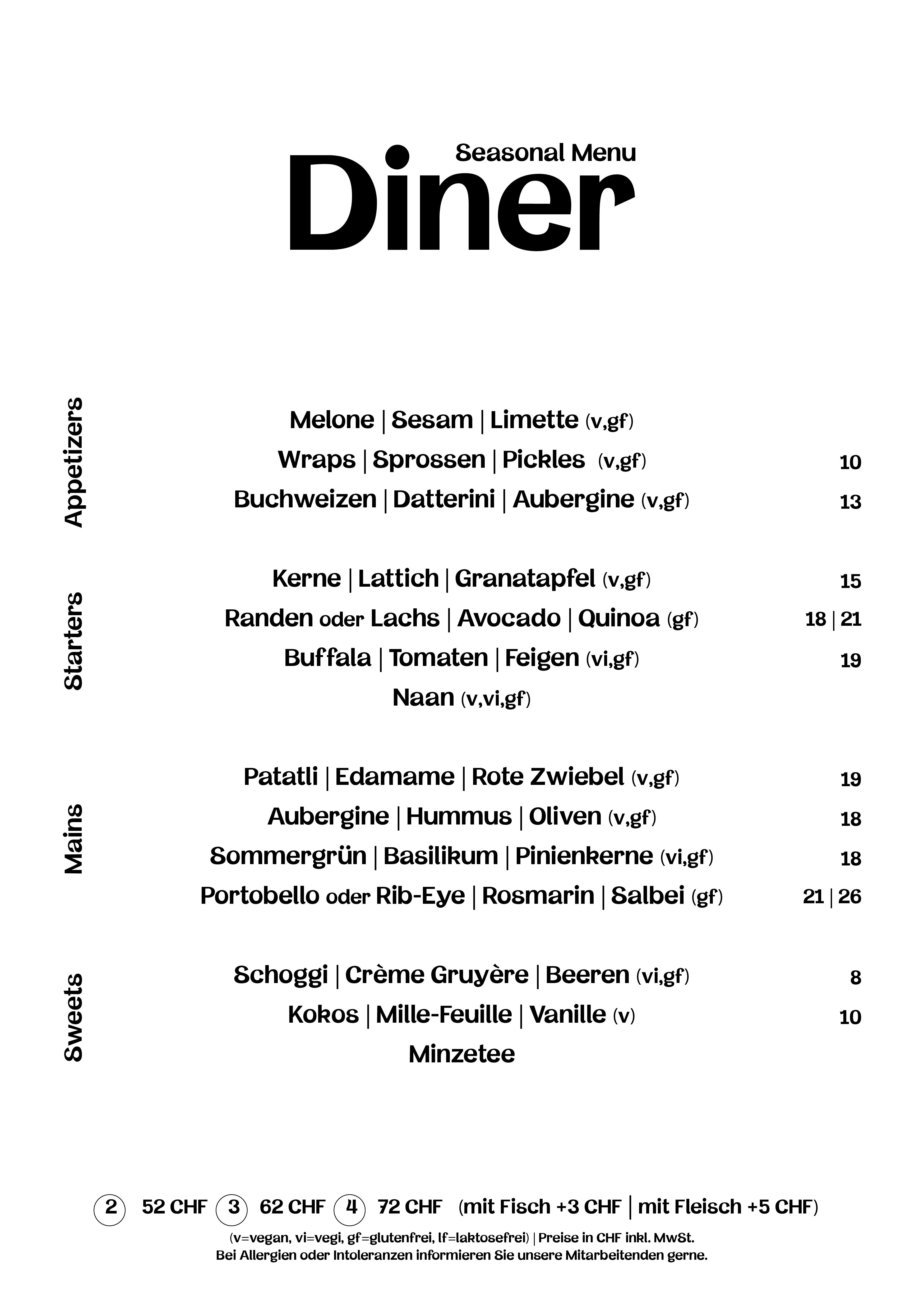 Daizy Menuekarte Diner August Neue Version