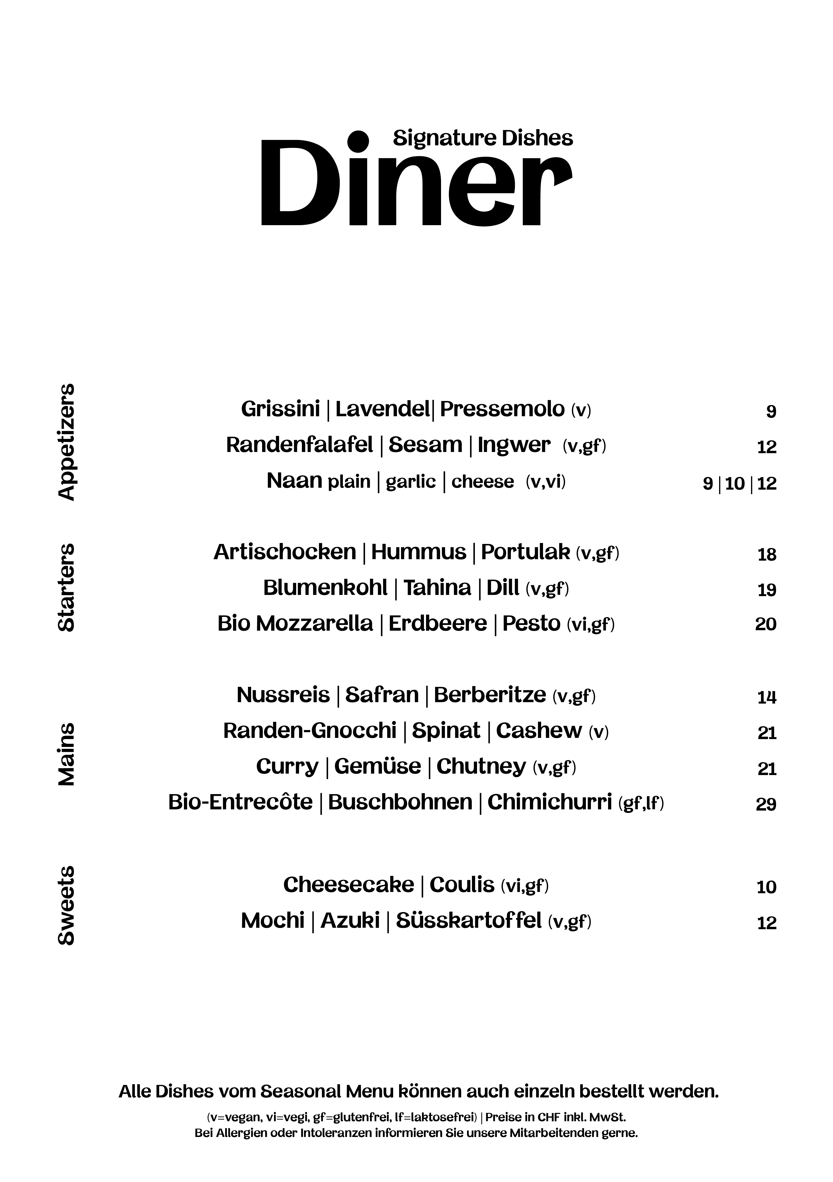 Daizy Menuekarte Diner Juni 20262