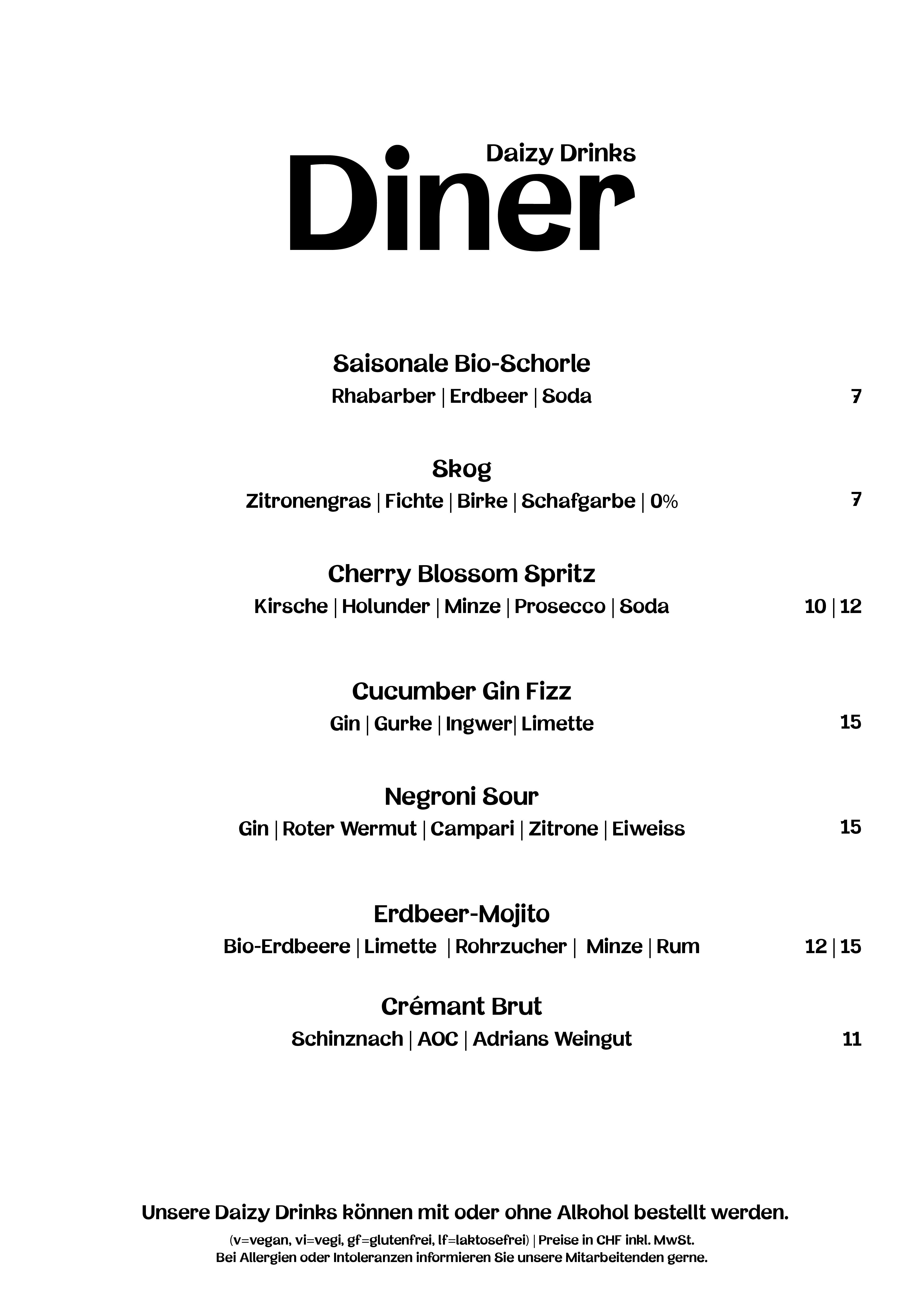 Daizy Menuekarte Diner Juni 20263