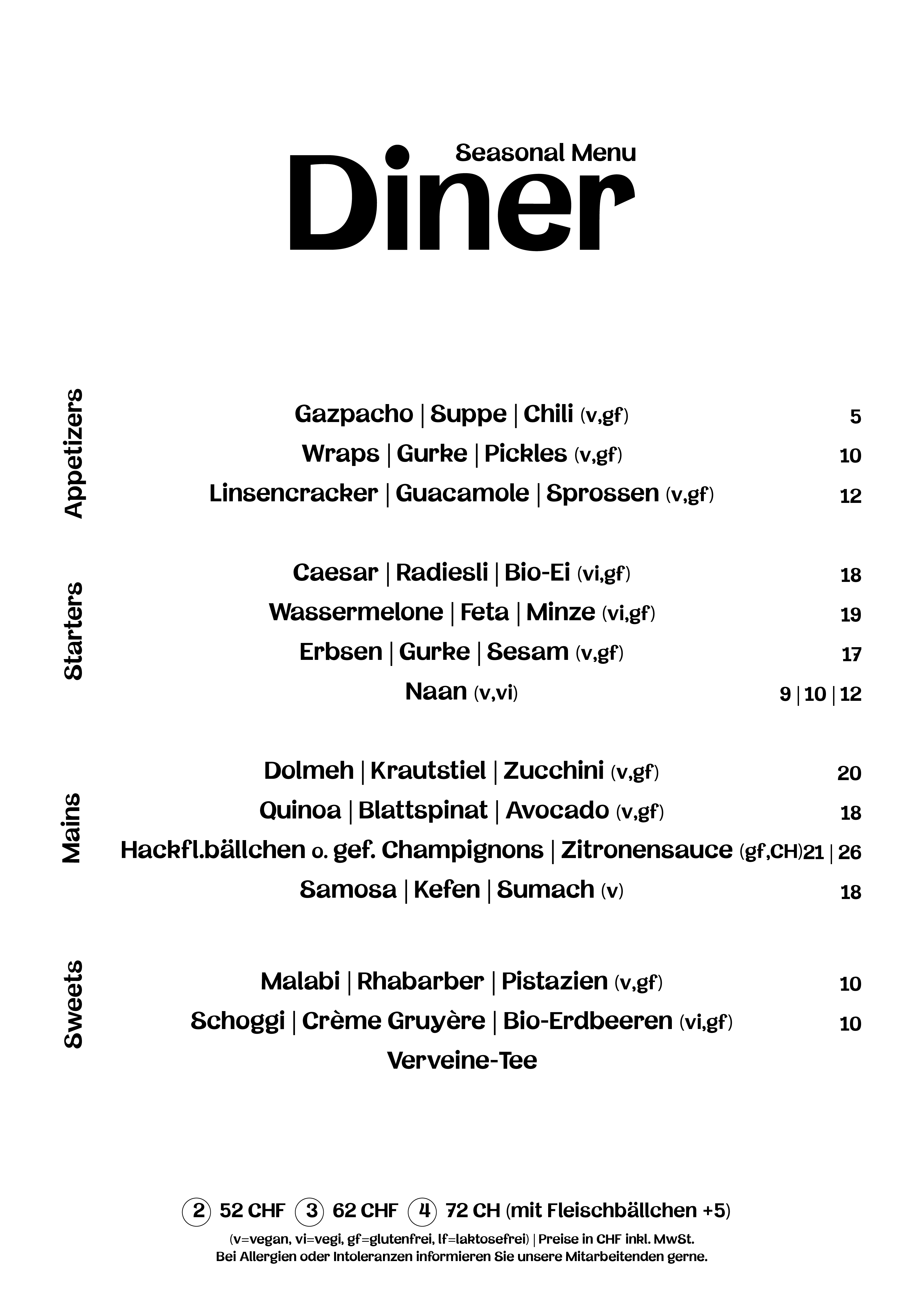 Daizy Menuekarte Diner Juni 2026