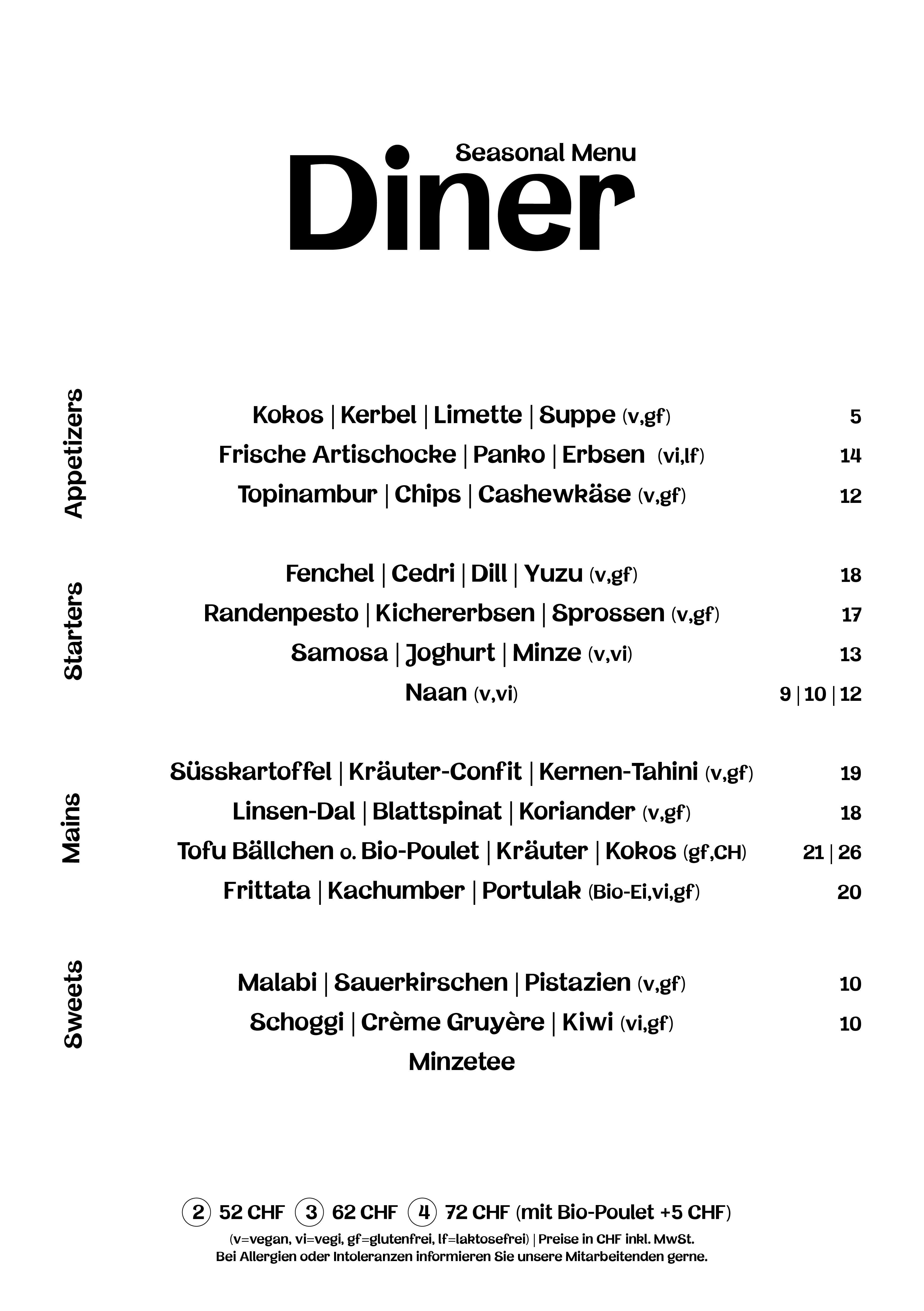 Daizy Menuekarte Diner Maerz 2026