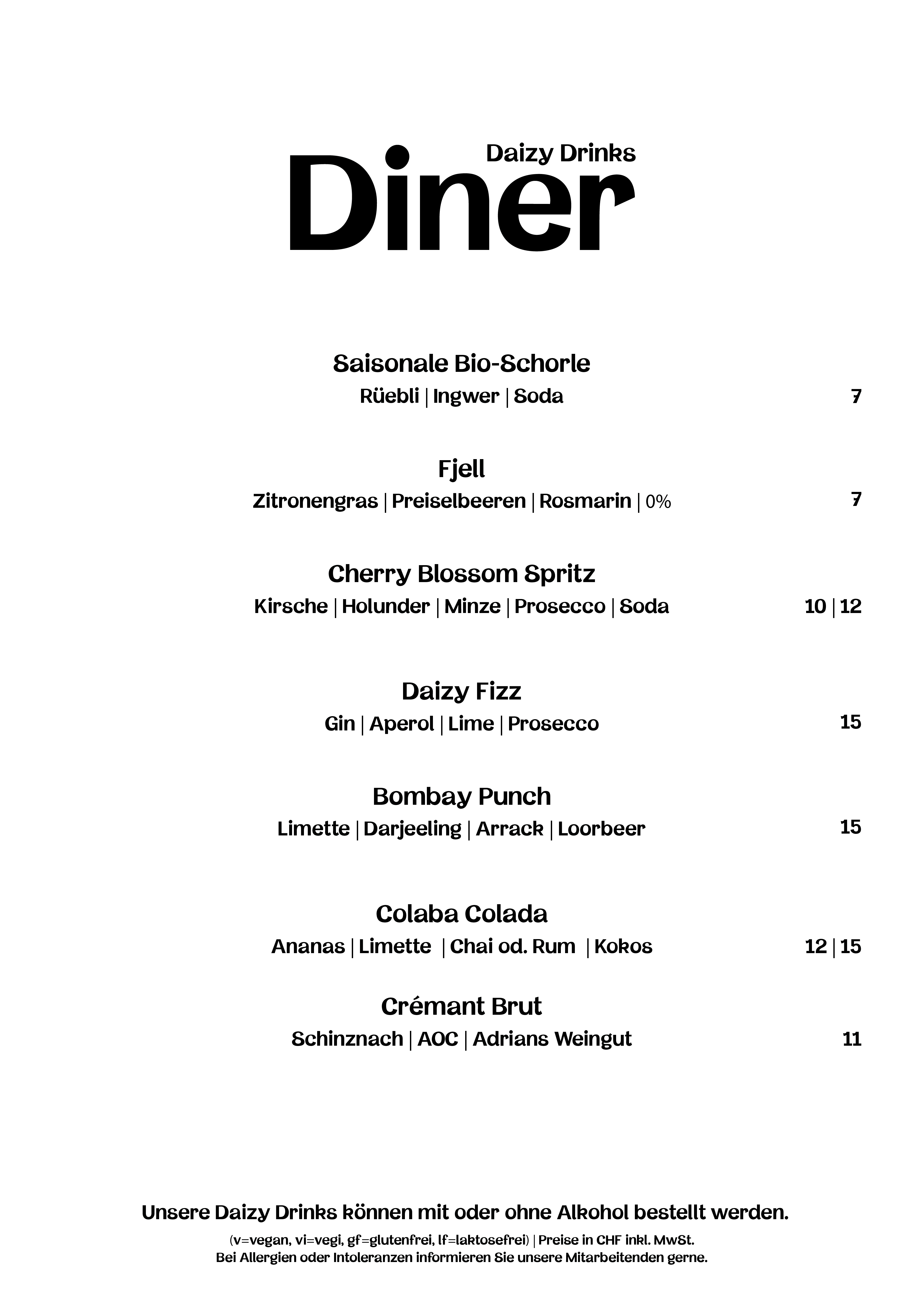 Daizy Menuekarte Diner Maerz 20263