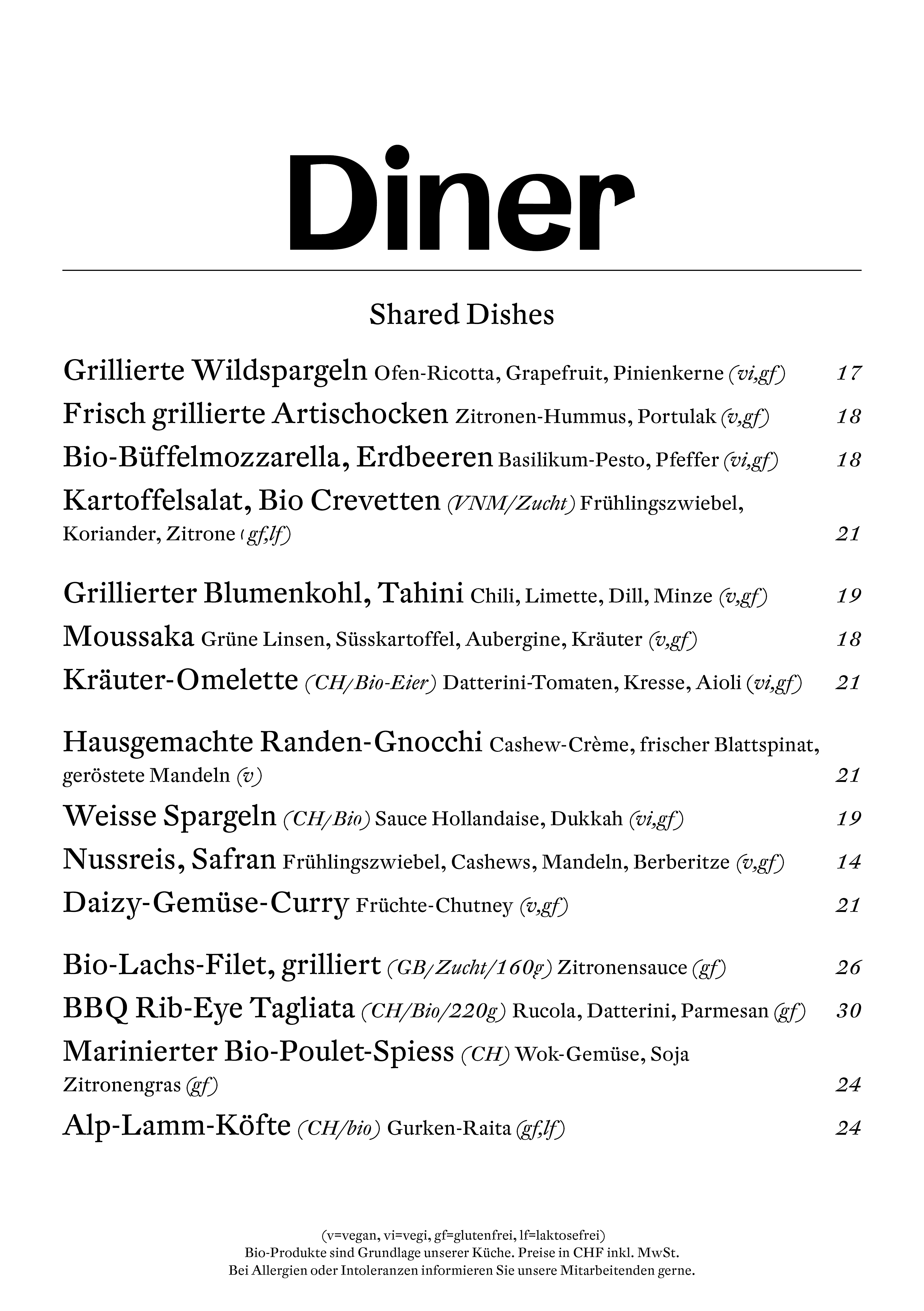 Daizy Menuekarte Diner Mai 20252