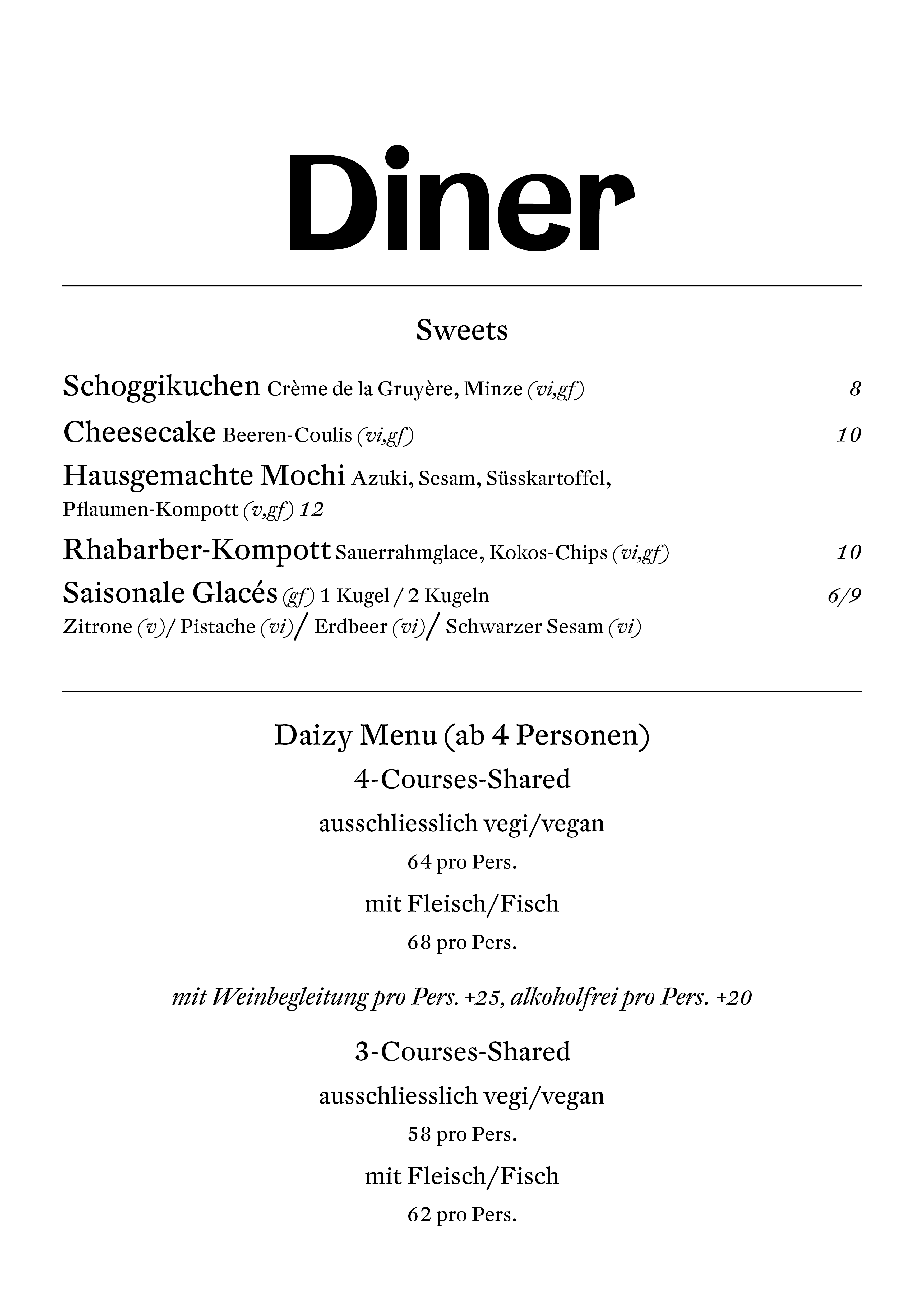 Daizy Menuekarte Diner Mai 20253