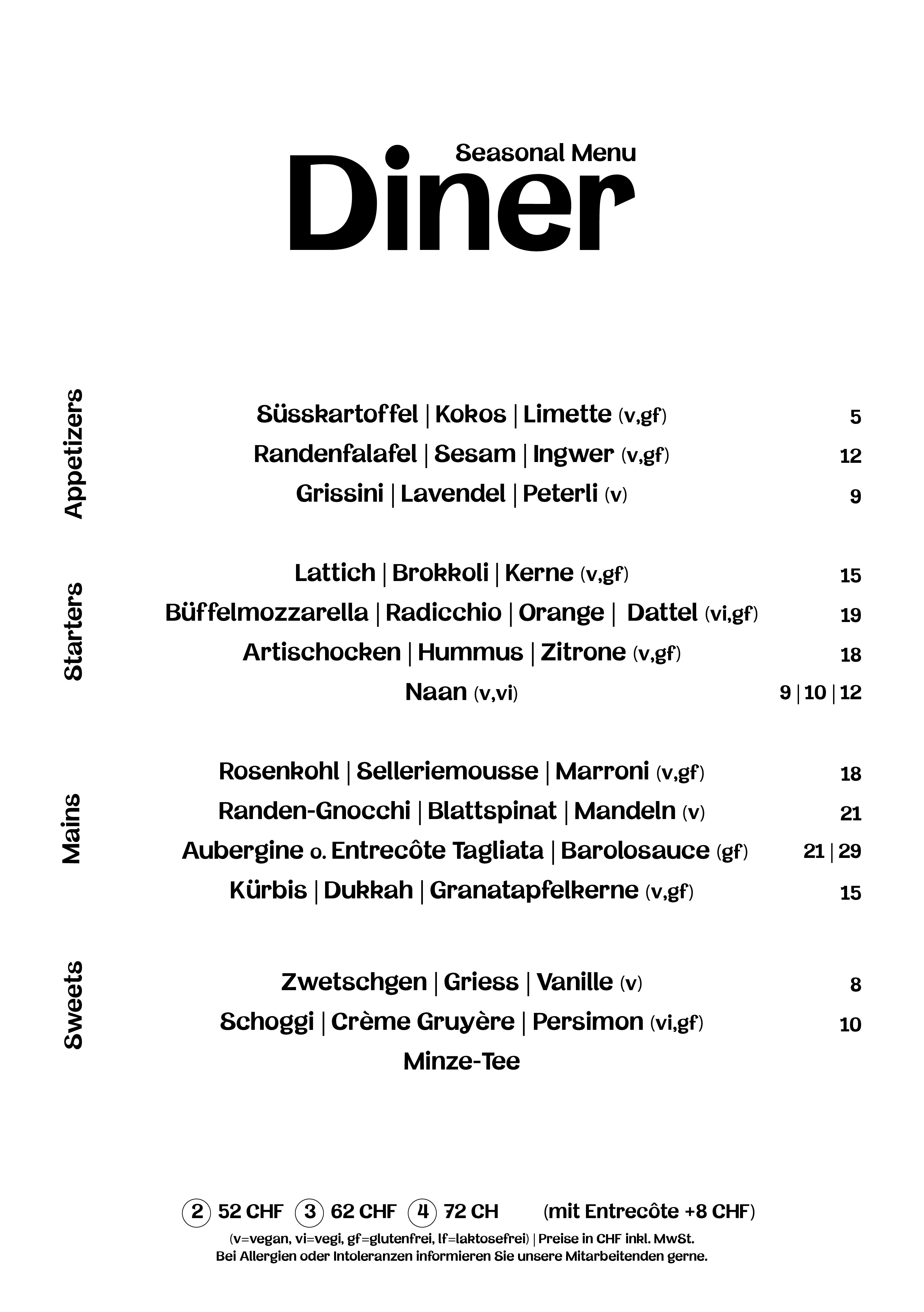 Daizy Menuekarte Diner Oktober 2026