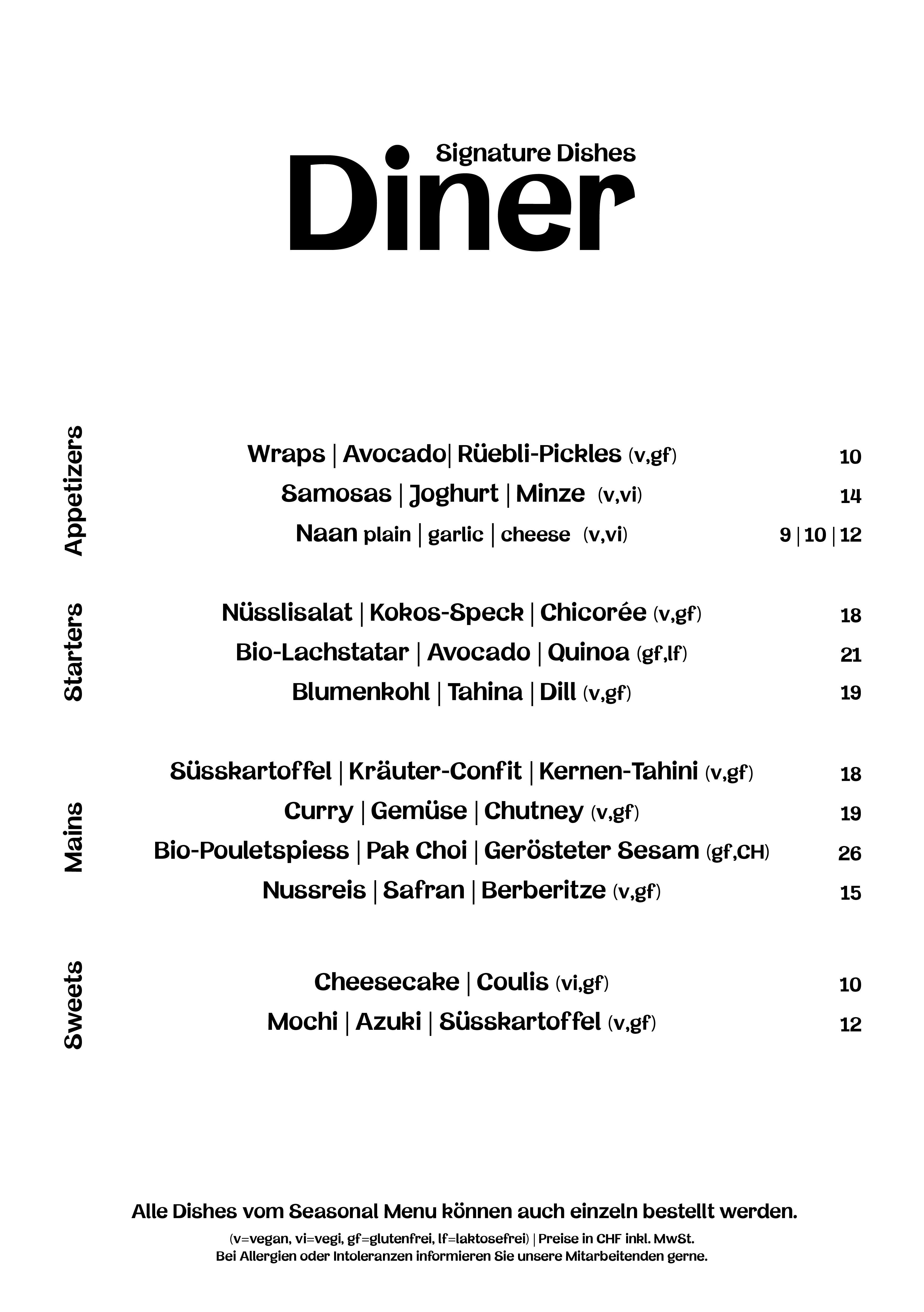 Daizy Menuekarte Diner Oktober 20262
