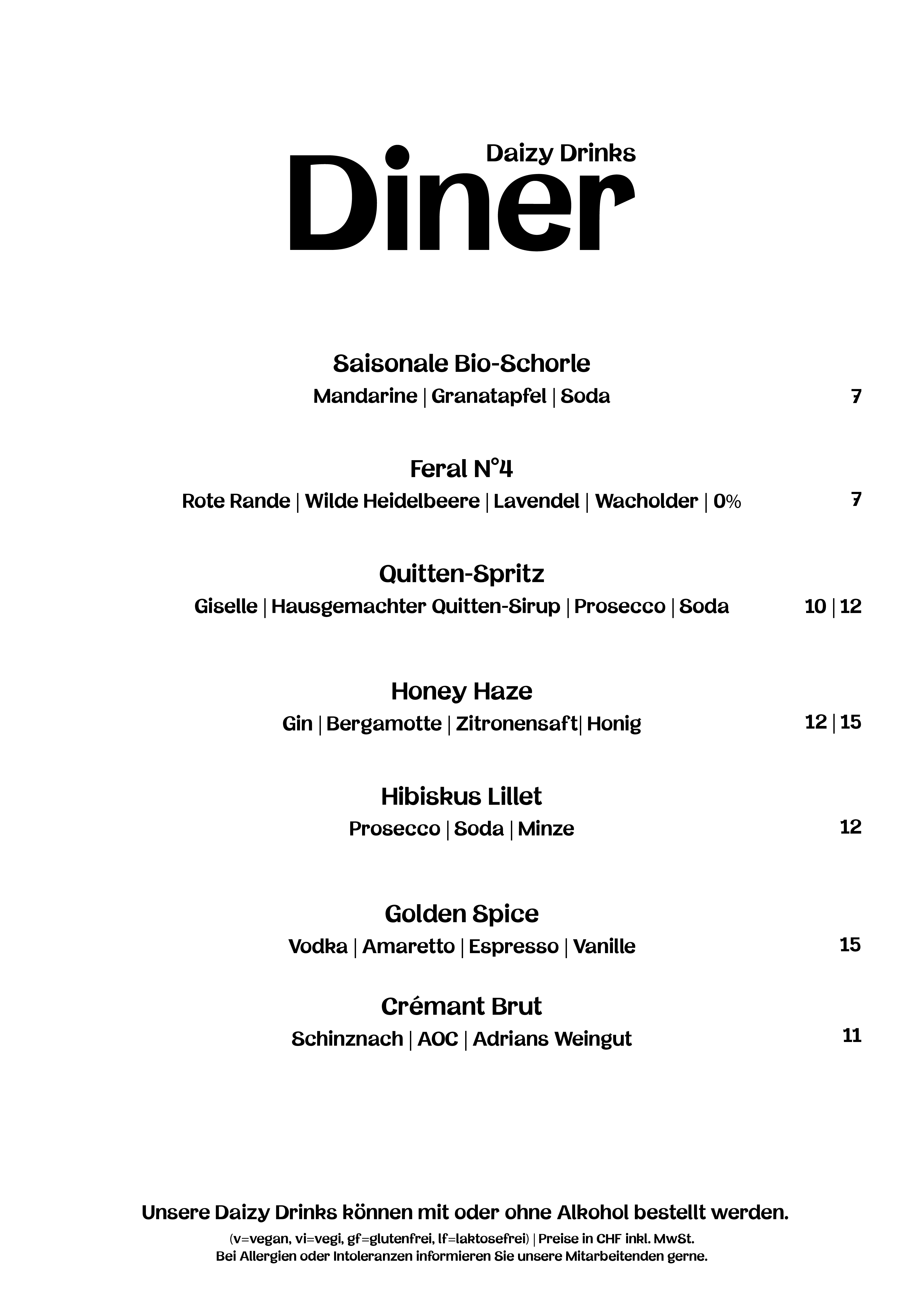 Daizy Menuekarte Diner Oktober 20263